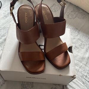 Aldo Brown Leather Sandals with Chunky Heel